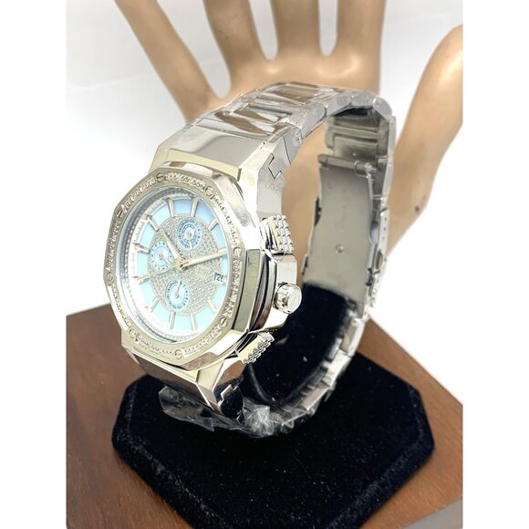 JBW Men's Watch JB-6101-M Saxon Swiss Quartz Diamond Blue Dial Silver Steel 48mm - Picture 2 of 14